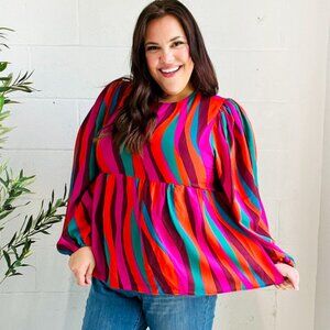 Rust & Berry Abstract Print Babydoll Air Flow Woven Top